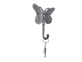 Handcrafted Model Ships K-9926-silver Rustic Silver Cast Iron Butterly Decorative Metal Wall Hook 5"