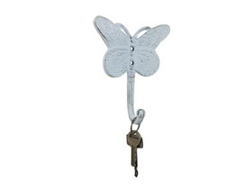 Handcrafted Model Ships K-9926-w Whitewashed Cast Iron Butterly Decorative Metal Wall Hook 5"