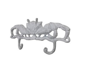 Handcrafted Model Ships K-9927-w Whitewashed Cast Iron Decorative Crab Metal Wall Hooks 10.5"