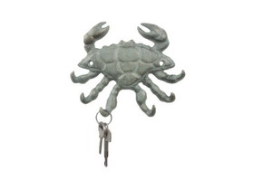 Handcrafted Model Ships K-9928-bronze Antique Bronze Cast Iron Decorative Crab with Six Metal Wall Hooks 7"