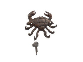 Handcrafted Model Ships K-9928-rc Rustic Copper Cast Iron Decorative Crab with Six Metal Wall Hooks 7"