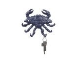 Handcrafted Model Ships K-9928-solid-dark-blue Rustic Dark Blue Cast Iron Decorative Crab with Six Metal Wall Hooks 7