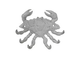 Handcrafted Model Ships K-9928-w Whitewashed Cast Iron Decorative Crab with Six Metal Wall Hooks 7"
