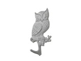 Handcrafted Model Ships K-9932-w Whitewashed Cast Iron Owl Sitting on a Tree Branch Decorative Metal Wall Hook 6.5
