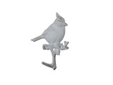 Handcrafted Model Ships K-9934-Card-w Whitewashed Cast Iron Cardinal Sitting on a Tree Branch Decorative Metal Wall Hook 6.5