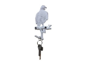 Handcrafted Model Ships K-9934-w Whitewashed Cast Iron Eagle Sitting on a Tree Branch Decorative Metal Wall Hook 6.5"