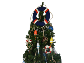 Handcrafted Model Ships Lifering15-303-XMASS Blue Jacket Lifering Christmas Tree Topper Decoration