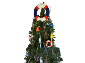 Handcrafted Model Ships Lifering15-307-XMASS American Lifering Christmas Tree Topper Decoration