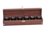 Handcrafted Model Ships MC-2110-Black Oil Rubbed Bronze Anchor Shot Glasses With Rosewood Box 12