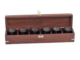 Handcrafted Model Ships MC-2110-Black Oil Rubbed Bronze Anchor Shot Glasses With Rosewood Box 12" - Set of 6