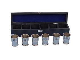 Handcrafted Model Ships MC-2110-CH Chrome Anchor Shot Glasses With Rosewood Box 12" - Set of 6