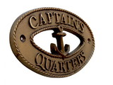 Handcrafted Model Ships MC-2245-AN Antique Brass Captains Quarters Oval Sign with Anchor 8"