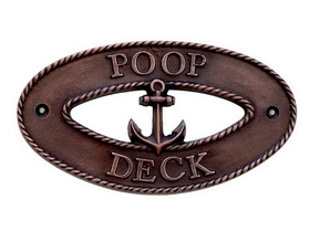 Handcrafted Model Ships MC-2256-AC Antique Copper Poop Deck Oval Sign with Anchor 8"