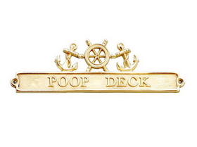 Handcrafted Model Ships MC-2264-BR Brass Poop Deck Sign with Ship Wheel and Anchors 12"