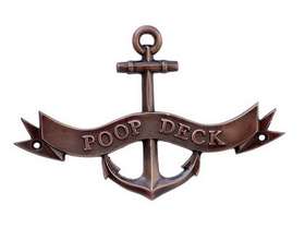 Handcrafted Model Ships MC-2267-AC Antique Copper Poop Deck Anchor With Ribbon Sign 8"