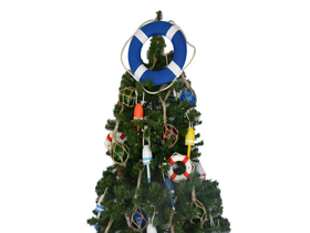 Handcrafted Model Ships N-LF-SolidBlue-15-XMASS Vibrant Blue Lifering with White Bands Christmas Tree Topper Decoration
