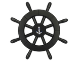 Handcrafted Model Ships New-Black-SW-12-Anchor Pirate Decorative Ship Wheel With Anchor 12