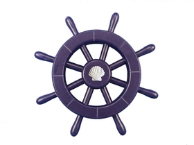 Handcrafted Model Ships new-dark-blue-sw-12-seashell Dark Blue Decorative Ship Wheel With Seashell 12"