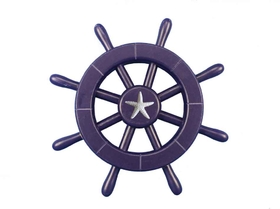 Handcrafted Model Ships new-dark-blue-sw-12-starfish Dark Blue Decorative Ship Wheel With Starfish 12"