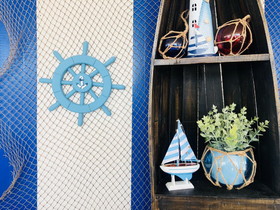Handcrafted Model Ships New-Light-Blue-SW-12-anchor Light Blue Decorative Ship Wheel with Anchor 12"