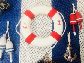 Handcrafted Model Ships New-Red-Lifering-15-Anchor Classic White Decorative Anchor Lifering with Red Bands 15"