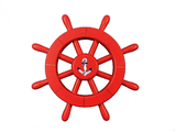 Handcrafted Model Ships New-Red-SW-12-Anchor Red Decorative Ship Wheel With Anchor 12