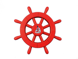 Handcrafted Model Ships New-Red-SW-12-Sailboat Red Decorative Ship Wheel With Sailboat 12