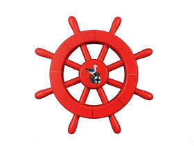 Handcrafted Model Ships New-Red-SW-12-Seagull Red Decorative Ship Wheel With Seagull 12"