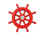 Handcrafted Model Ships New-Red-SW-12-Seashell Red Decorative Ship Wheel With Seashell 12