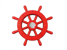 Handcrafted Model Ships New-Red-SW-12-Seashell Red Decorative Ship Wheel With Seashell 12"