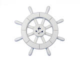 Handcrafted Model Ships New-White-SW-12-Anchor White Decorative Ship Wheel With Anchor 12