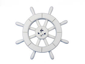 Handcrafted Model Ships New-White-SW-12-Anchor White Decorative Ship Wheel With Anchor 12"