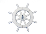 Handcrafted Model Ships New-White-SW-12-Sailboat White Decorative Ship Wheel With Sailboat 12