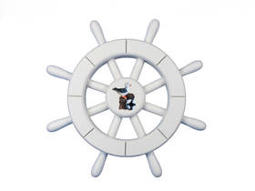 Handcrafted Model Ships New-White-SW-12-Seagull White Decorative Ship Wheel With Seagull 12"