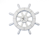 Handcrafted Model Ships New-White-SW-12-Starfish White Decorative Ship Wheel With Starfish 12