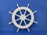 Handcrafted Model Ships New-White-SW-Anchor-18 White Ship Wheel with Anchor 18