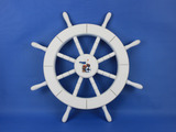 Handcrafted Model Ships New-White-SW-Seagull-and-Lifering-18 White Ship Wheel with Seagull and Lifering 18