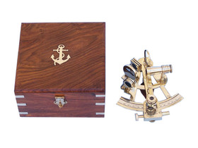 Handcrafted Model Ships NS-0427 Captain's Brass Sextant with Rosewood Box 8"