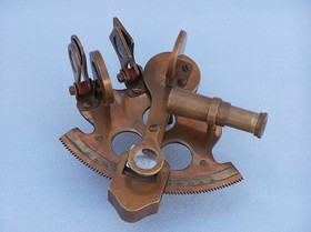 Handcrafted Model Ships NS-0444-AN Scout's Antique Brass Sextant with Rosewood Box 4"
