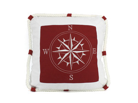 Handcrafted Model Ships Pillow 108 Red Compass With Nautical Rope Decorative Throw Pillow 16"
