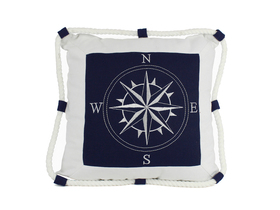 Handcrafted Model Ships Pillow 109 Blue Compass With Nautical Rope Decorative Throw Pillow 16"
