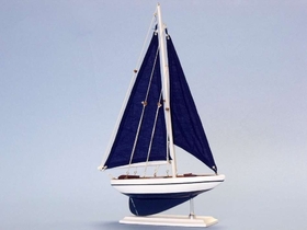 Handcrafted Model Ships ps-blue-bluesails Wooden Blue Pacific Sailer with Blue Sails Model Sailboat Decoration 17"