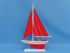 Handcrafted Model Ships PS-Red-Red-Sails Wooden Red Pacific Sailer with Red Sails Model Sailboat Decoration 17"