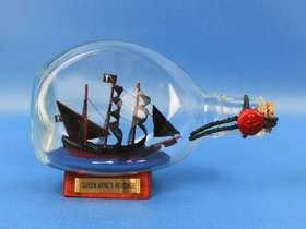 Handcrafted Model Ships QA-Revenge Bottle Wooden Blackbeard's Queen Anne's Revenge Pirate Ship in a Glass Bottle 7"