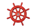Handcrafted Model Ships Rustic-All-Red-SW-12-Sailboat Rustic All Red Decorative Ship Wheel With Sailboat 12