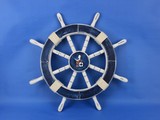 Handcrafted Model Ships Rustic-Dark-Blue-SW-Seagull-and-Lifering-18 Rustic Dark Blue Ship Wheel with Seagull and Lifering 18