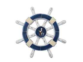 Handcrafted Model Ships rustic-dark-blue-white-sw-12-seagull Rustic Dark Blue And White Decorative Ship Wheel With Seagull 12"