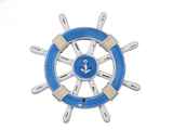 Handcrafted Model Ships rustic-light-blue-and-white-sw-12-anchor Rustic Light Blue And White Decorative Ship Wheel With Anchor 12
