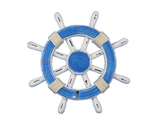 Handcrafted Model Ships Rustic-Light-Blue-and-White-SW-12 Rustic Light Blue and White Ship Wheel 12