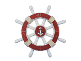 Handcrafted Model Ships Rustic-Red-and-White-SW-12-Anchor Rustic Red And White Decorative Ship Wheel With Anchor 12